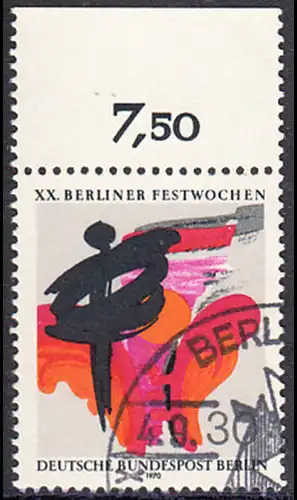 BERLIN 1970 Michel-Nummer 372 gestempelt EINZELMARKE RAND oben (b)