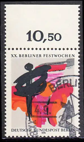 BERLIN 1970 Michel-Nummer 372 gestempelt EINZELMARKE RAND oben (d)