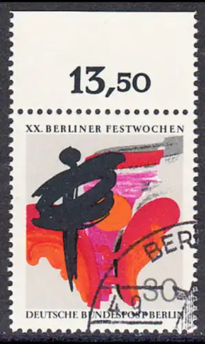 BERLIN 1970 Michel-Nummer 372 gestempelt EINZELMARKE RAND oben (f)