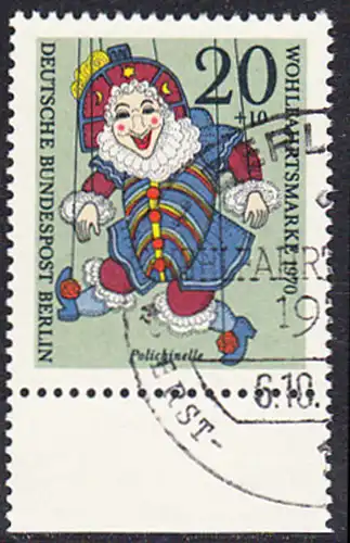 BERLIN 1970 Michel-Nummer 374 gestempelt EINZELMARKE RAND unten (a)