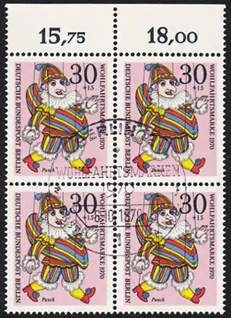 BERLIN 1970 Michel-Nummer 375 gestempelt BLOCK RÄNDER oben (a)