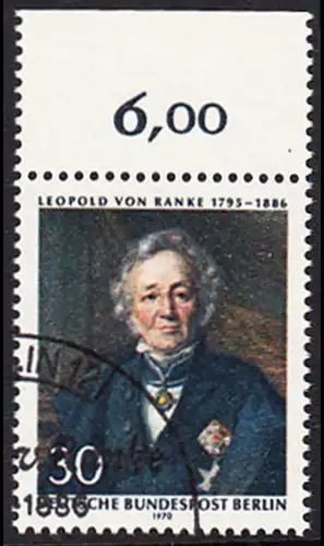 BERLIN 1970 Michel-Nummer 377 gestempelt EINZELMARKE RAND oben (d)