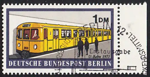 BERLIN 1971 Michel-Nummer 384 gestempelt EINZELMARKE RAND rechts (a)