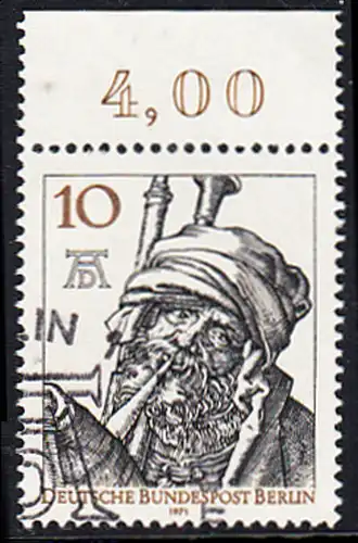 BERLIN 1971 Michel-Nummer 390 gestempelt EINZELMARKE RAND oben (e)