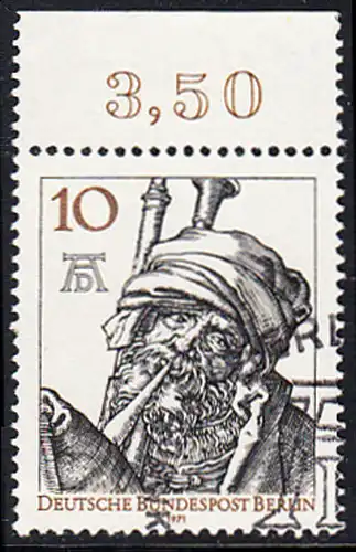 BERLIN 1971 Michel-Nummer 390 gestempelt EINZELMARKE RAND oben (d)