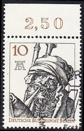 BERLIN 1971 Michel-Nummer 390 gestempelt EINZELMARKE RAND oben (b)