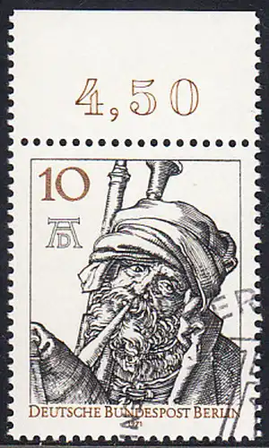 BERLIN 1971 Michel-Nummer 390 gestempelt EINZELMARKE RAND oben (f)