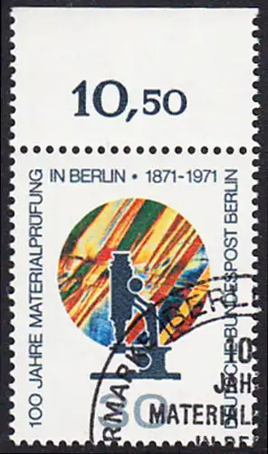 BERLIN 1971 Michel-Nummer 416 gestempelt EINZELMARKE RAND oben (a)