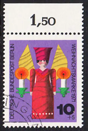BERLIN 1971 Michel-Nummer 417 gestempelt EINZELMARKE RAND oben (a)