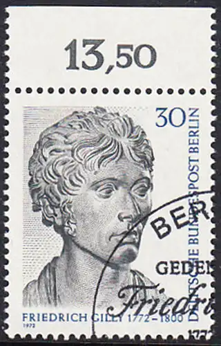 BERLIN 1972 Michel-Nummer 422 gestempelt EINZELMARKE RAND oben (g)