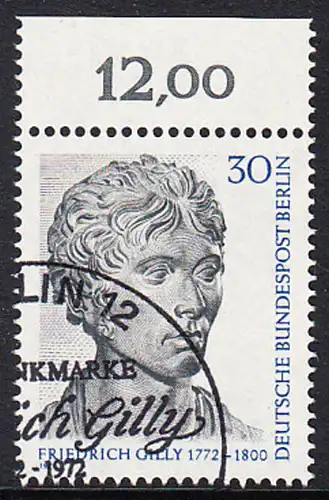 BERLIN 1972 Michel-Nummer 422 gestempelt EINZELMARKE RAND oben (f/c)