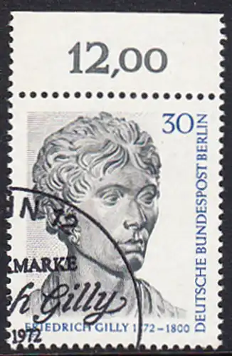 BERLIN 1972 Michel-Nummer 422 gestempelt EINZELMARKE RAND oben (f/b)