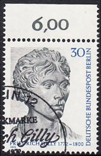 BERLIN 1972 Michel-Nummer 422 gestempelt EINZELMARKE RAND oben (b)