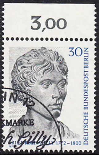 BERLIN 1972 Michel-Nummer 422 gestempelt EINZELMARKE RAND oben (a)