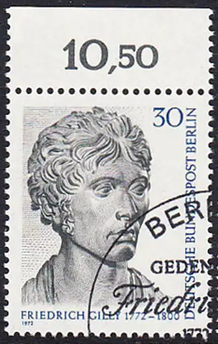 BERLIN 1972 Michel-Nummer 422 gestempelt EINZELMARKE RAND oben (e)