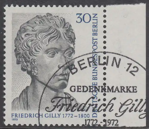 BERLIN 1972 Michel-Nummer 422 gestempelt EINZELMARKE RAND rechts (a)