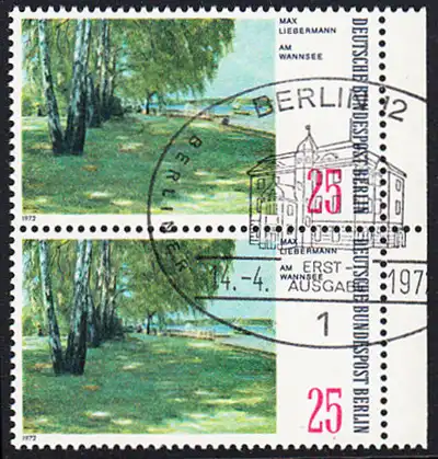 BERLIN 1972 Michel-Nummer 424 gestempelt vert.PAAR RAND rechts