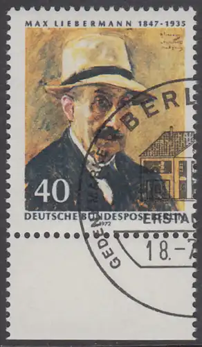 BERLIN 1972 Michel-Nummer 434 gestempelt EINZELMARKE RAND unten (a)