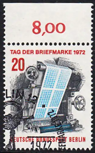 BERLIN 1972 Michel-Nummer 439 gestempelt EINZELMARKE RAND oben (e)