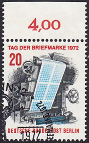 BERLIN 1972 Michel-Nummer 439 gestempelt EINZELMARKE RAND oben (a/a)