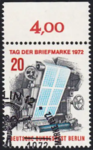 BERLIN 1972 Michel-Nummer 439 gestempelt EINZELMARKE RAND oben (a/b)