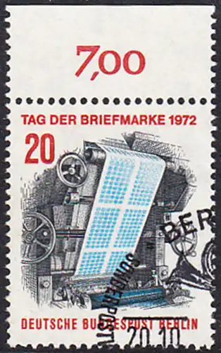 BERLIN 1972 Michel-Nummer 439 gestempelt EINZELMARKE RAND oben (d)