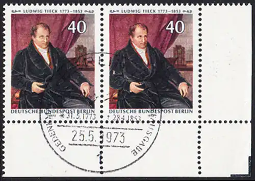 BERLIN 1973 Michel-Nummer 452 gestempelt horiz.PAAR ECKRAND unten rechts (2h)