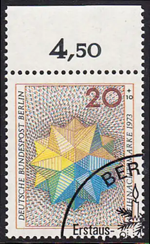 BERLIN 1973 Michel-Nummer 463 gestempelt EINZELMARKE RAND oben (a)