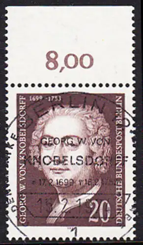 BERLIN 1974 Michel-Nummer 464 gestempelt EINZELMARKE RAND oben (l)