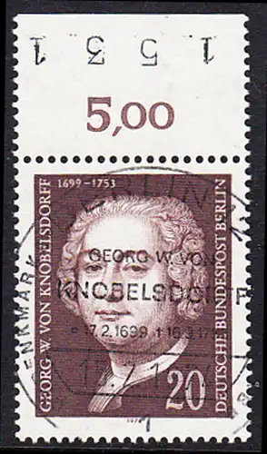 BERLIN 1974 Michel-Nummer 464 gestempelt EINZELMARKE RAND oben (e)