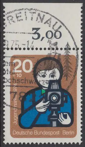 BERLIN 1974 Michel-Nummer 468 gestempelt EINZELMARKE RAND oben (a)