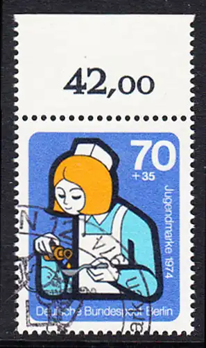 BERLIN 1974 Michel-Nummer 471 gestempelt EINZELMARKE RAND oben (d)