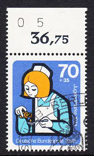 BERLIN 1974 Michel-Nummer 471 gestempelt EINZELMARKE RAND oben (b)