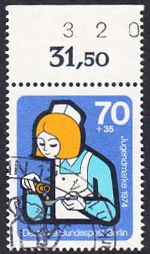 BERLIN 1974 Michel-Nummer 471 gestempelt EINZELMARKE RAND oben (a)