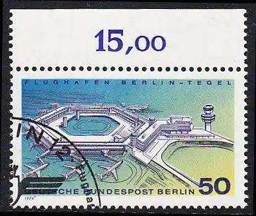 BERLIN 1974 Michel-Nummer 477 gestempelt EINZELMARKE RAND oben (e)