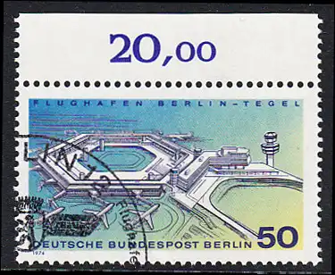 BERLIN 1974 Michel-Nummer 477 gestempelt EINZELMARKE RAND oben (f)