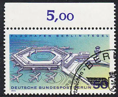 BERLIN 1974 Michel-Nummer 477 gestempelt EINZELMARKE RAND oben (a)