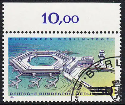 BERLIN 1974 Michel-Nummer 477 gestempelt EINZELMARKE RAND oben (b)