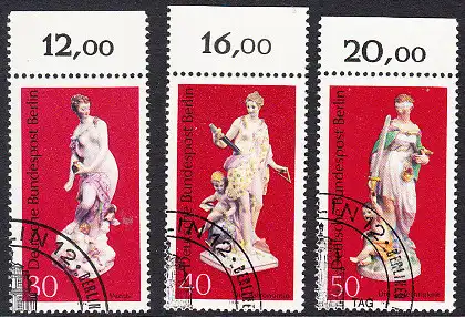 BERLIN 1974 Michel-Nummer 478-480 gestempelt SATZ(3) EINZELMARKEN RÄNDER oben (l)