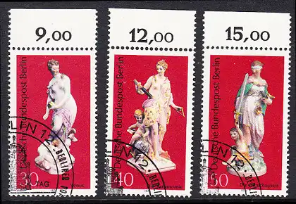 BERLIN 1974 Michel-Nummer 478-480 gestempelt SATZ(3) EINZELMARKEN RÄNDER oben (f)