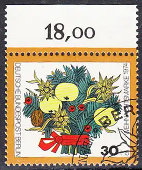BERLIN 1974 Michel-Nummer 481 gestempelt EINZELMARKE RAND oben (c)