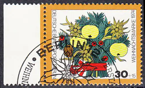 BERLIN 1974 Michel-Nummer 481 gestempelt EINZELMARKE RAND links (a)