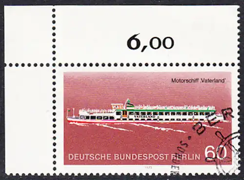 BERLIN 1975 Michel-Nummer 486 gestempelt EINZELMARKE ECKRAND oben links