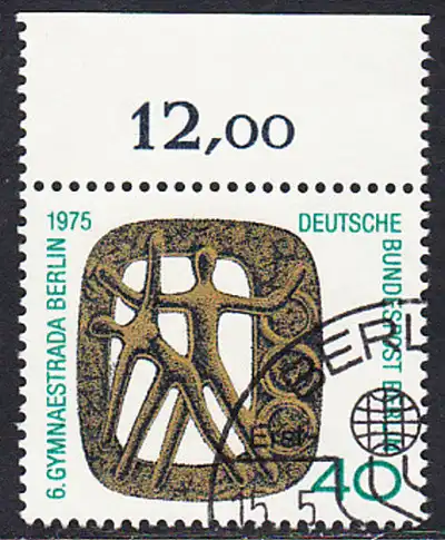 BERLIN 1975 Michel-Nummer 493 gestempelt EINZELMARKE RAND oben (c)