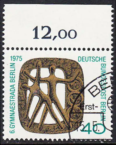 BERLIN 1975 Michel-Nummer 493 gestempelt EINZELMARKE RAND oben (b)