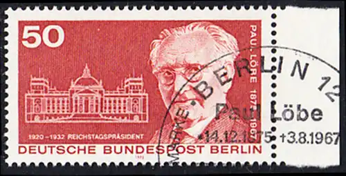 BERLIN 1975 Michel-Nummer 515 gestempelt EINZELMARKE RAND rechts (f)