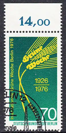 BERLIN 1976 Michel-Nummer 516 gestempelt EINZELMARKE RAND oben (c)