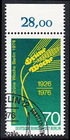 BERLIN 1976 Michel-Nummer 516 gestempelt EINZELMARKE RAND oben (g)