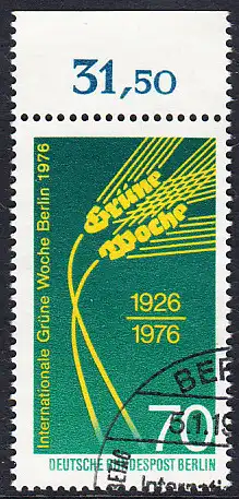 BERLIN 1976 Michel-Nummer 516 gestempelt EINZELMARKE RAND oben (k)