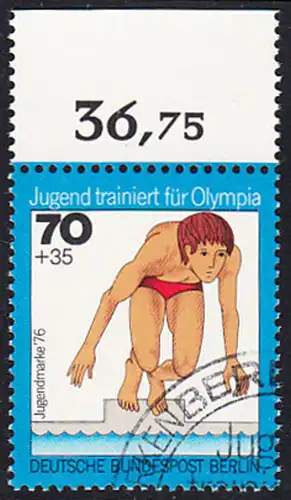 BERLIN 1976 Michel-Nummer 520 gestempelt EINZELMARKE RAND oben (b)